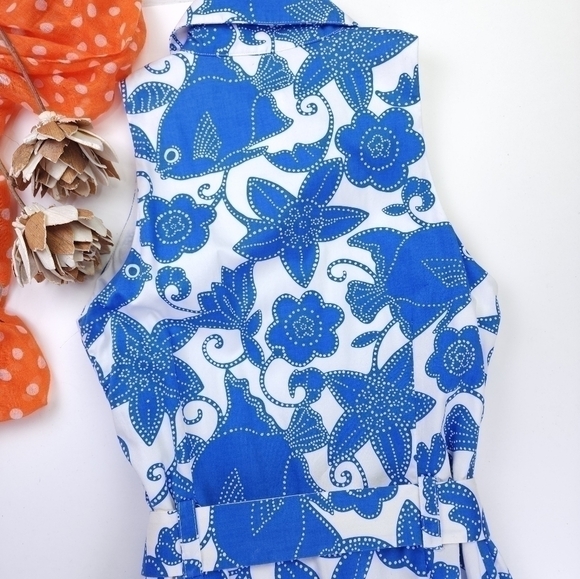 Lilly Pulitzer White Label Blue White Floral  Yellow Belted Pocketed Dre… - Picture 9 of 16
